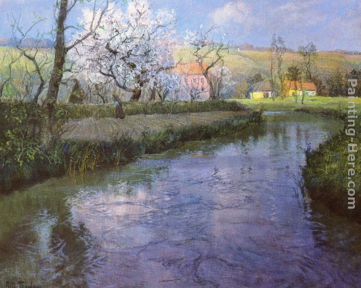 A French River Landscape painting - Fritz Thaulow A French River Landscape art painting